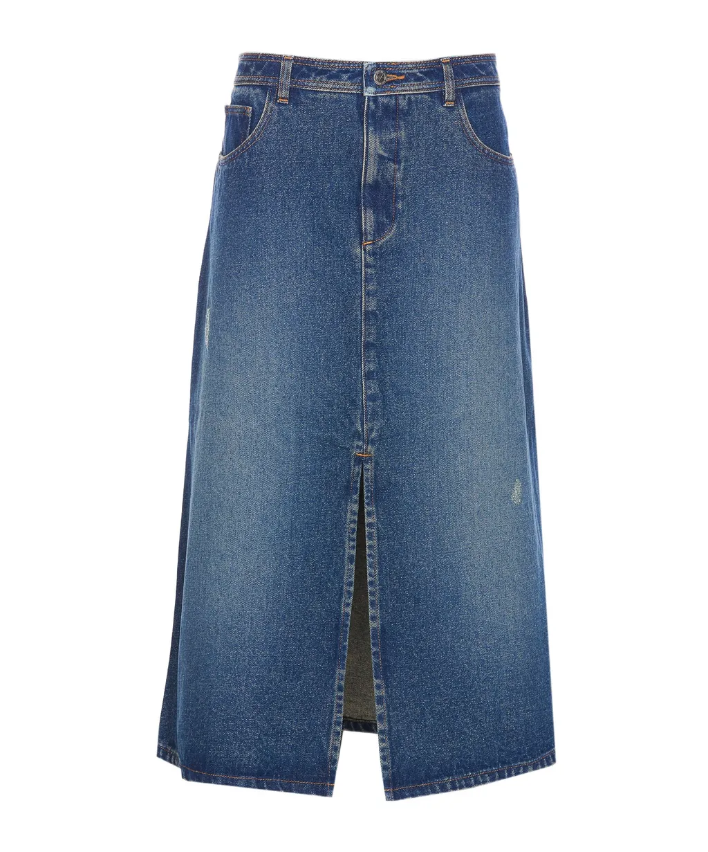 Slit-Detailed Denim Skirt