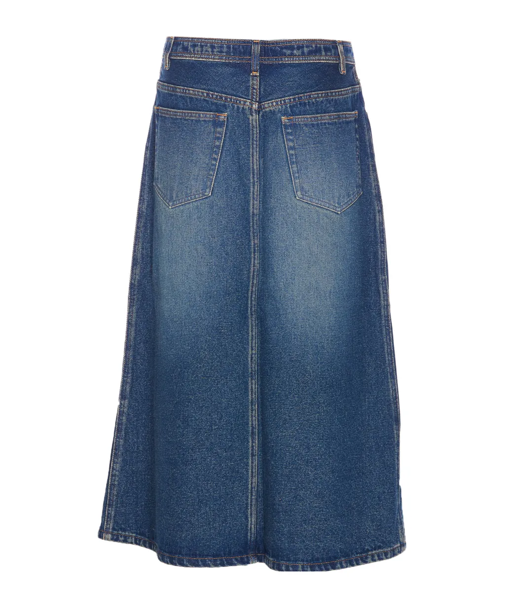 Slit-Detailed Denim Skirt