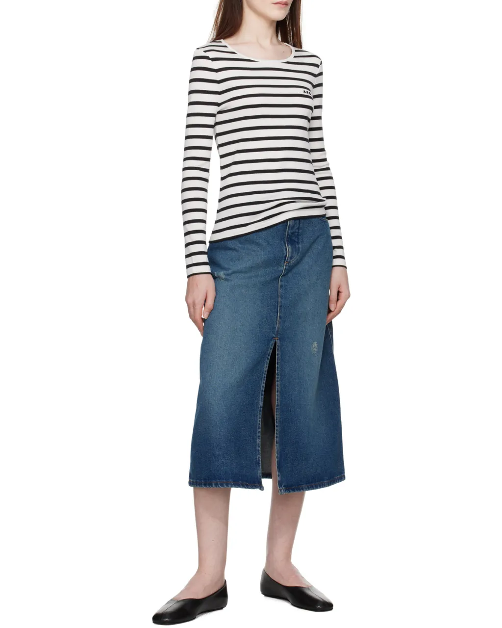 Slit-Detailed Denim Skirt