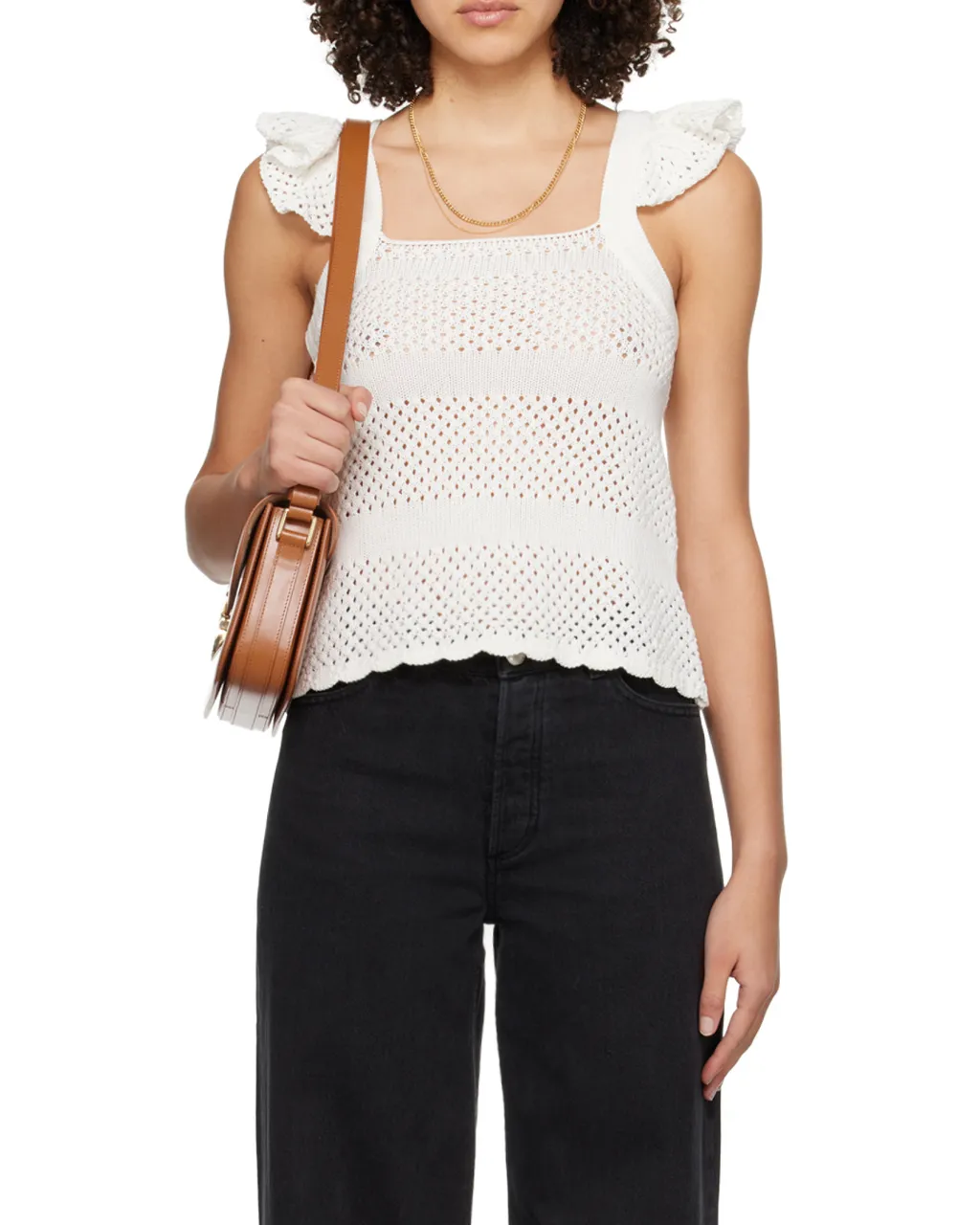 Ruffle-Detailed Open-Knit Top