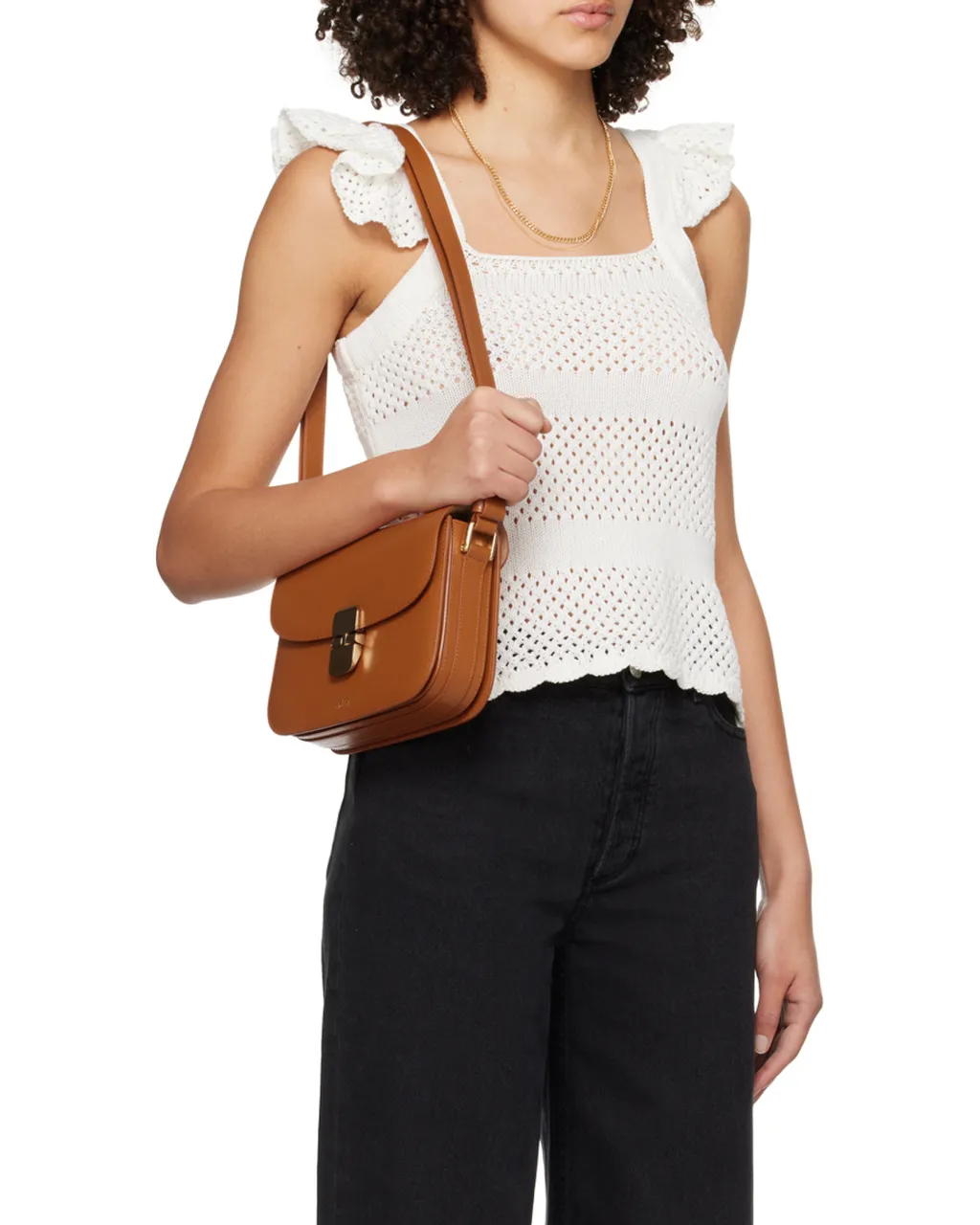 Ruffle-Detailed Open-Knit Top