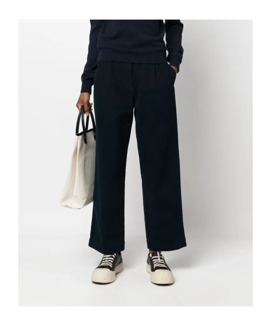 Pleat-Detail Wide-Leg Cotton Trousers