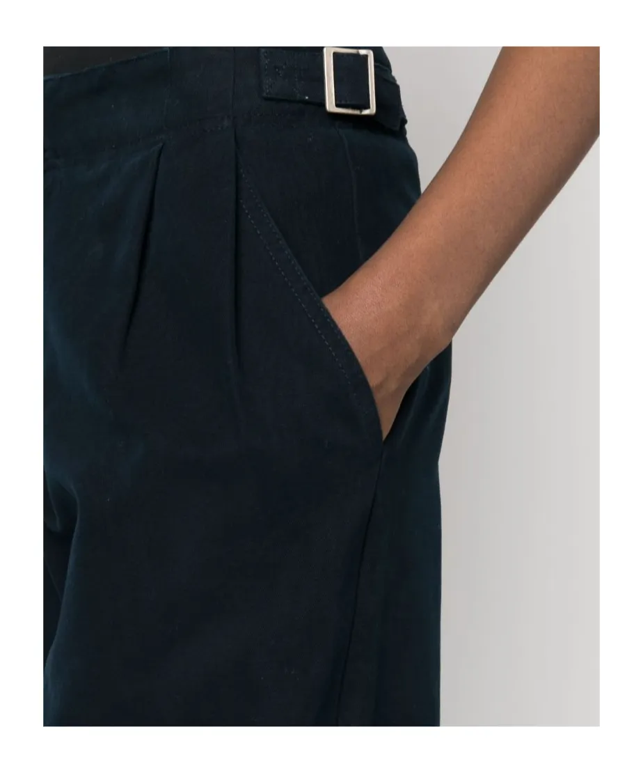 Pleat-Detail Wide-Leg Cotton Trousers
