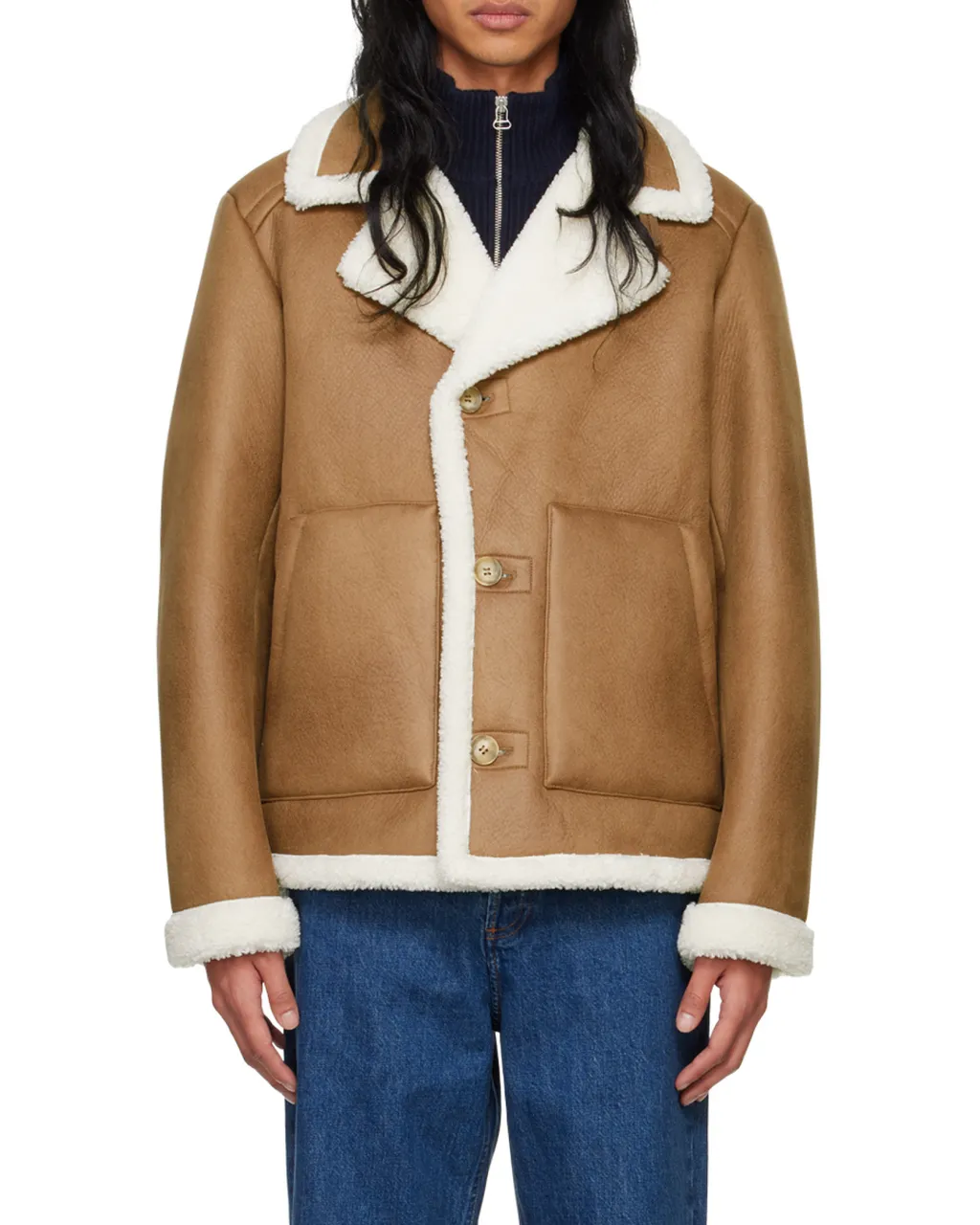 Single-Breasted Shearling Coat