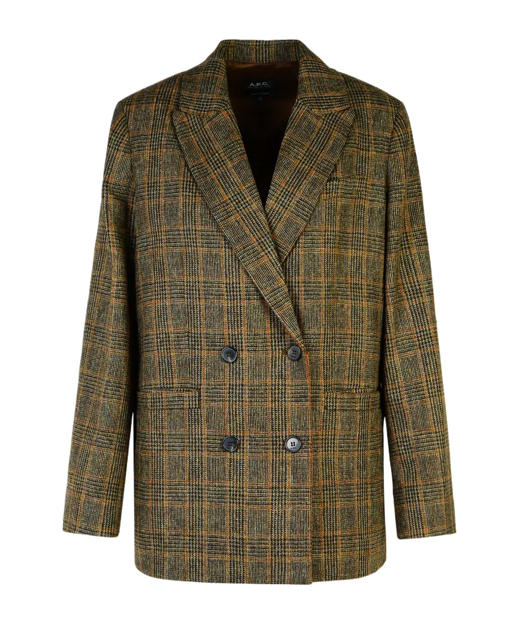Checked Double-Breasted Blazer
