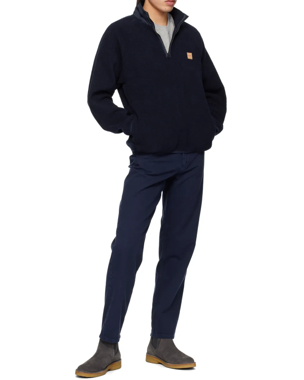 High-Neck Logo Patch Fleece Sweatshirt