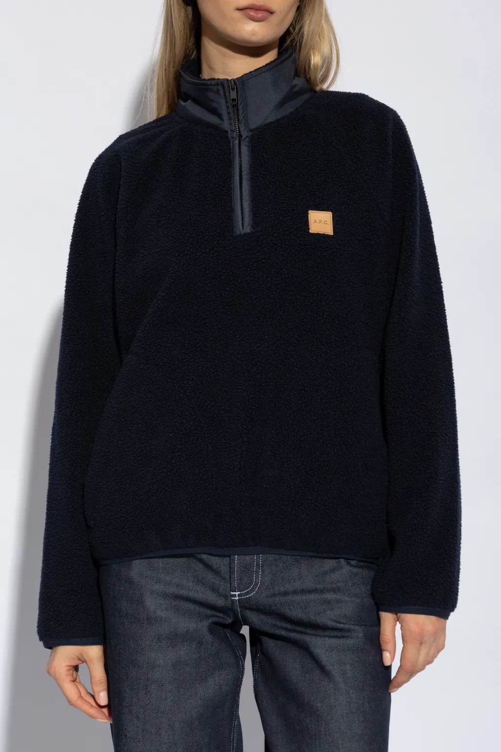 High-Neck Logo Patch Fleece Sweatshirt
