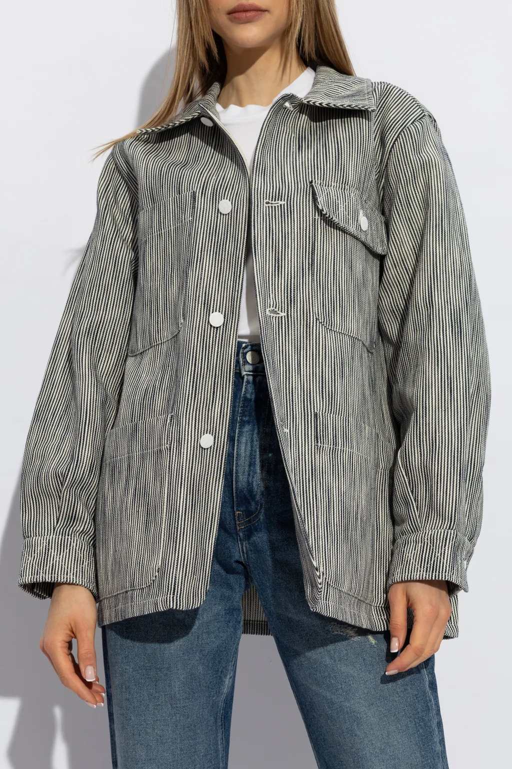 Striped Pattern Shirt Jacket
