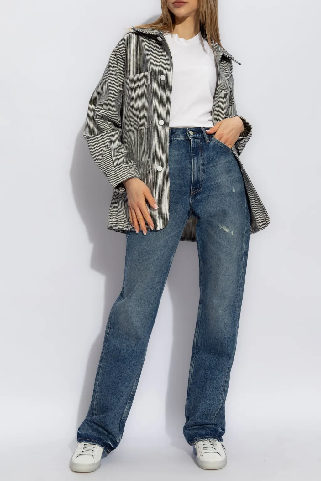 Striped Pattern Shirt Jacket