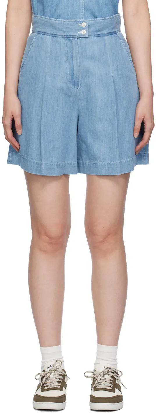 Pleated Denim Shorts