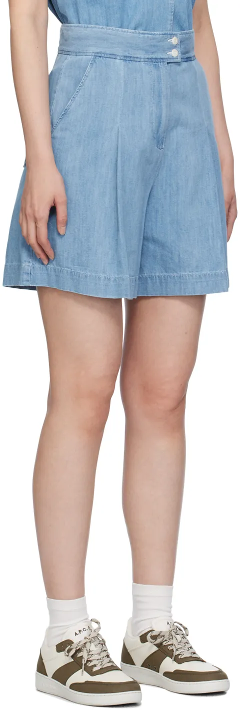 Pleated Denim Shorts