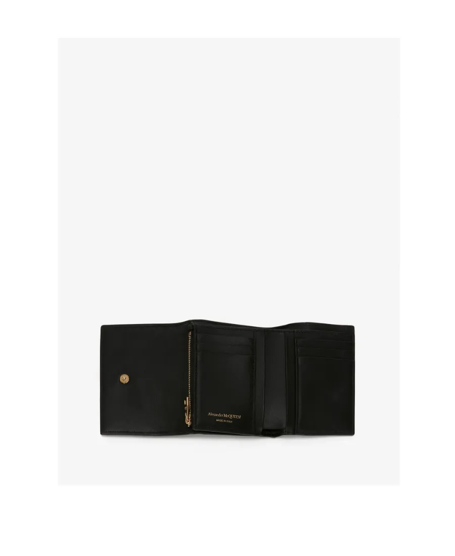 Skull-Charm Embossed Tri-Fold Wallet