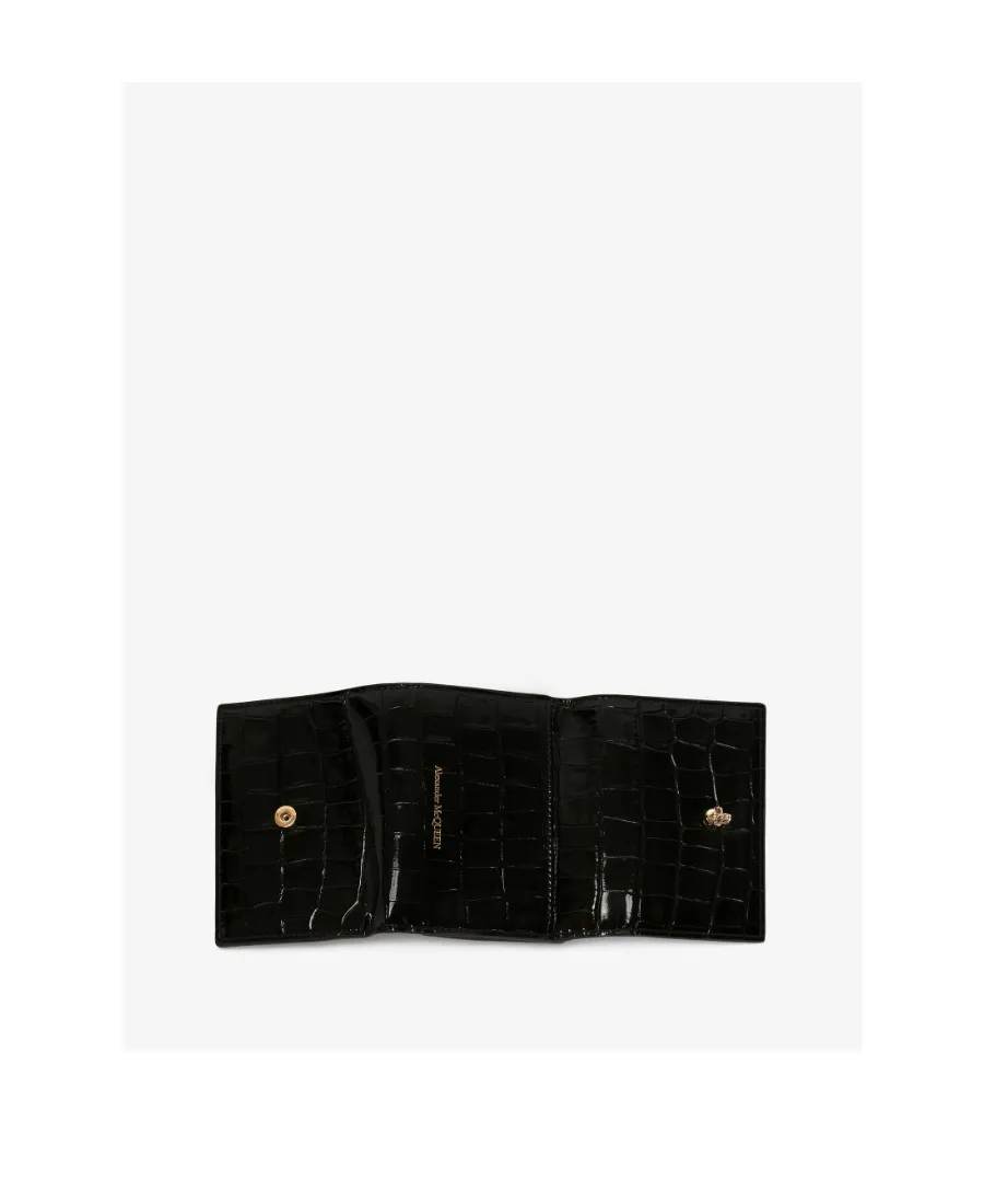 Skull-Charm Embossed Tri-Fold Wallet