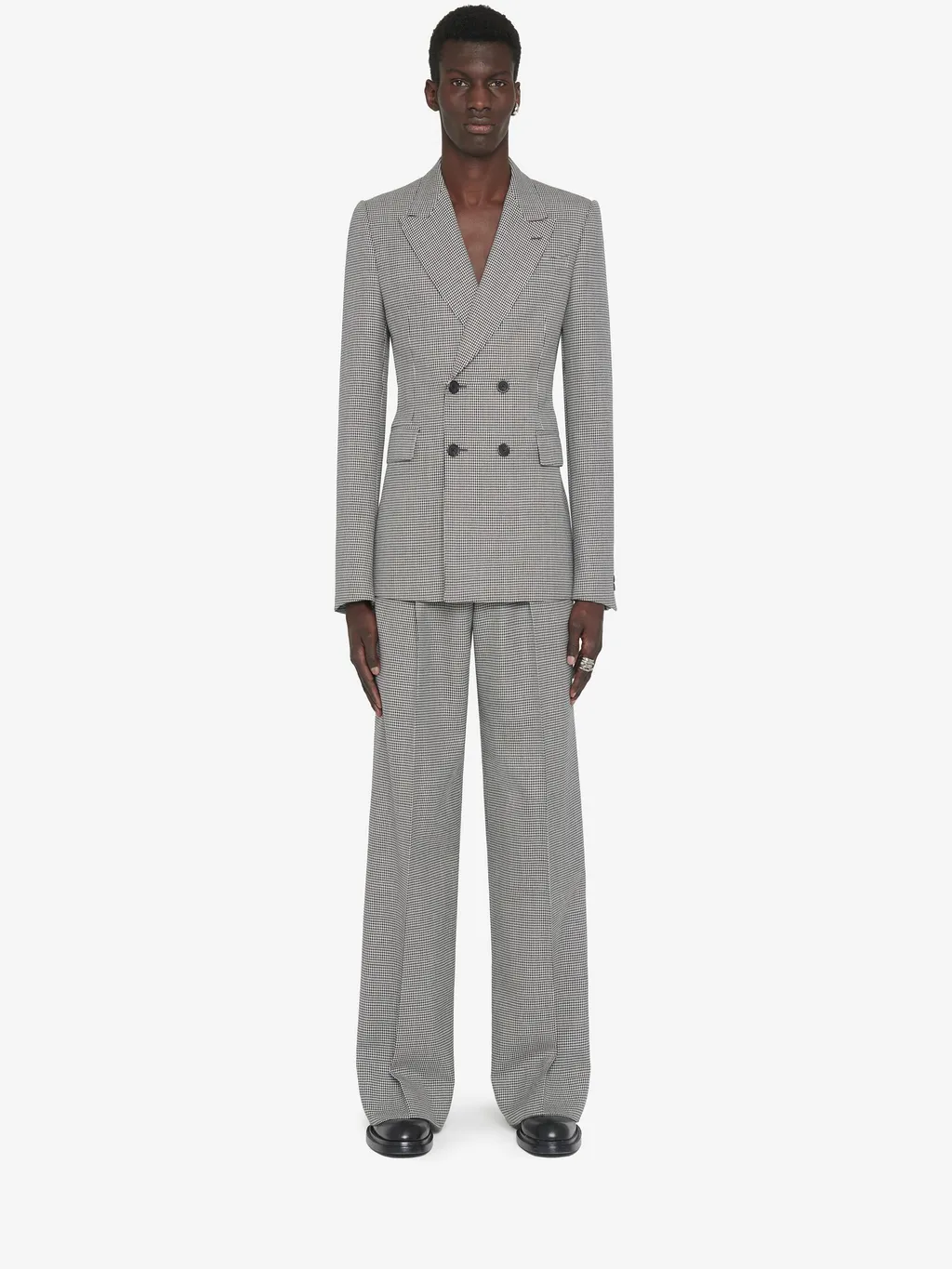 Houndstooth-Printed Double-Breasted Tailored Blazer