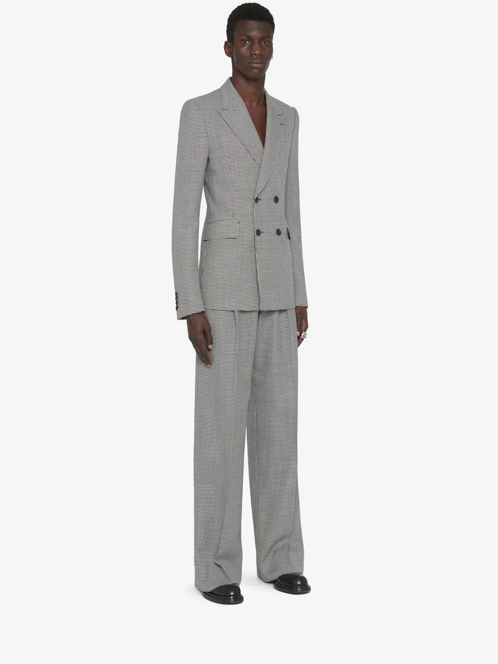 Houndstooth-Printed Double-Breasted Tailored Blazer