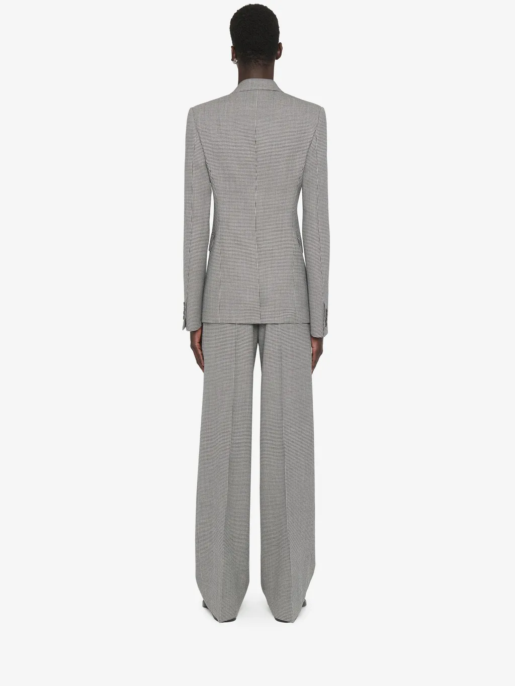 Houndstooth-Printed Double-Breasted Tailored Blazer