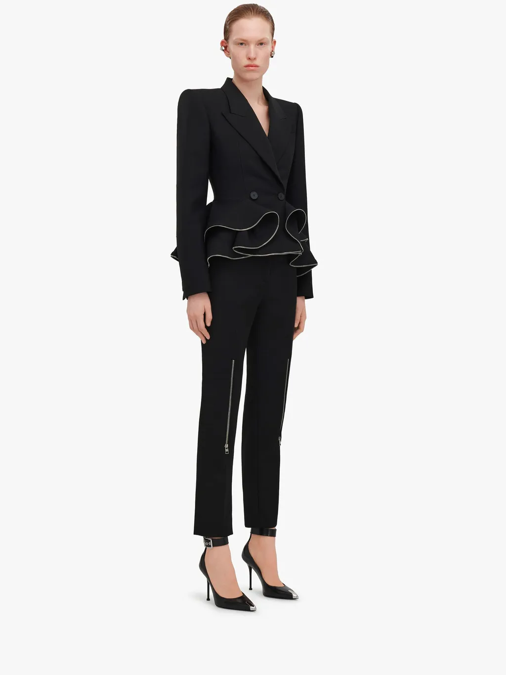 Zip-Embellished Slim-Cut Trousers
