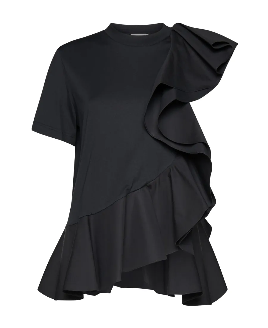 Asymmetric Ruffled Crewneck Top