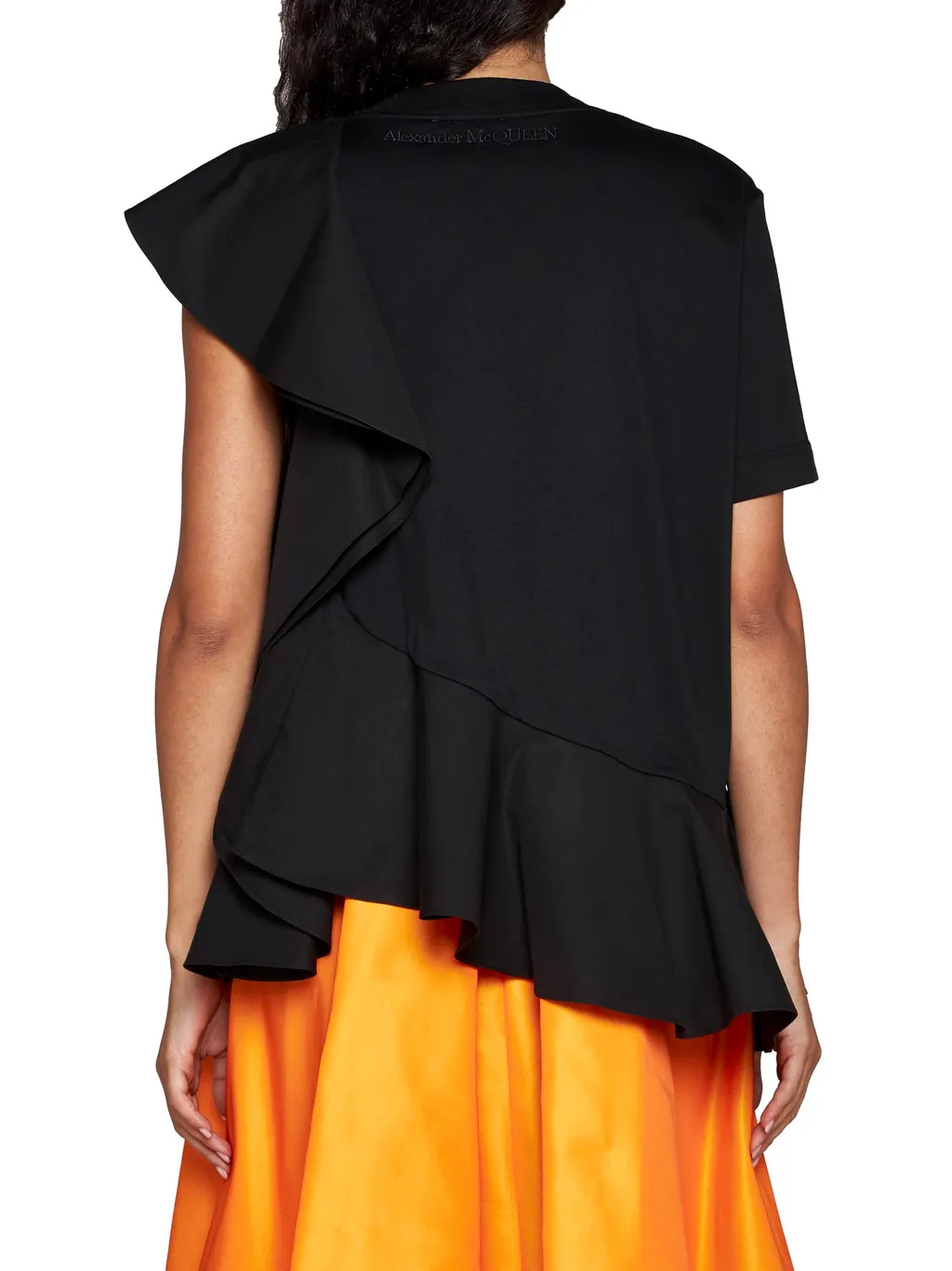 Asymmetric Ruffled Crewneck Top