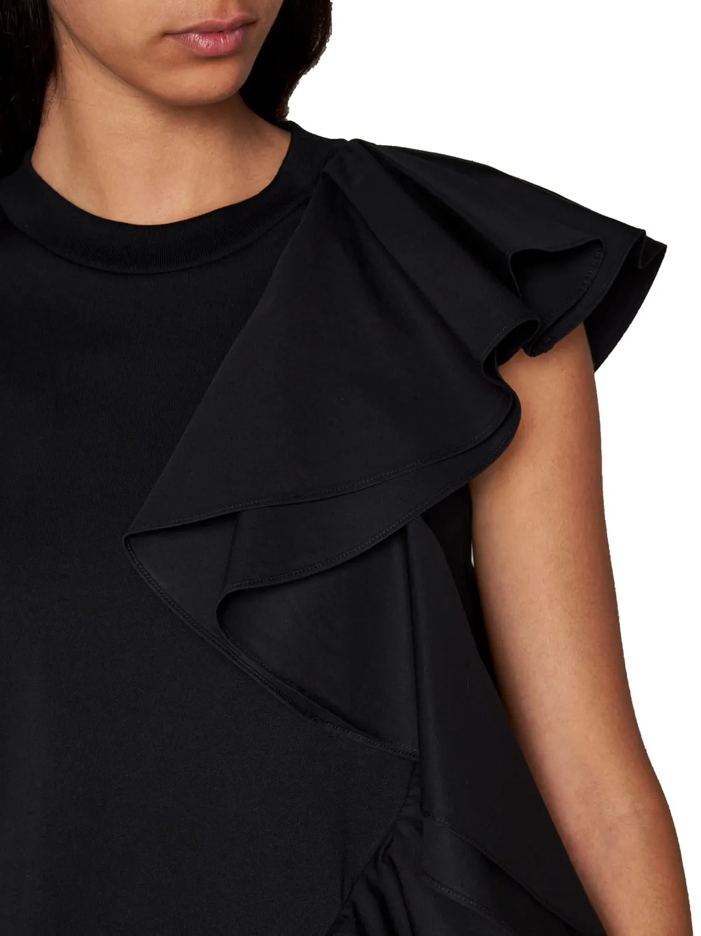 Asymmetric Ruffled Crewneck Top