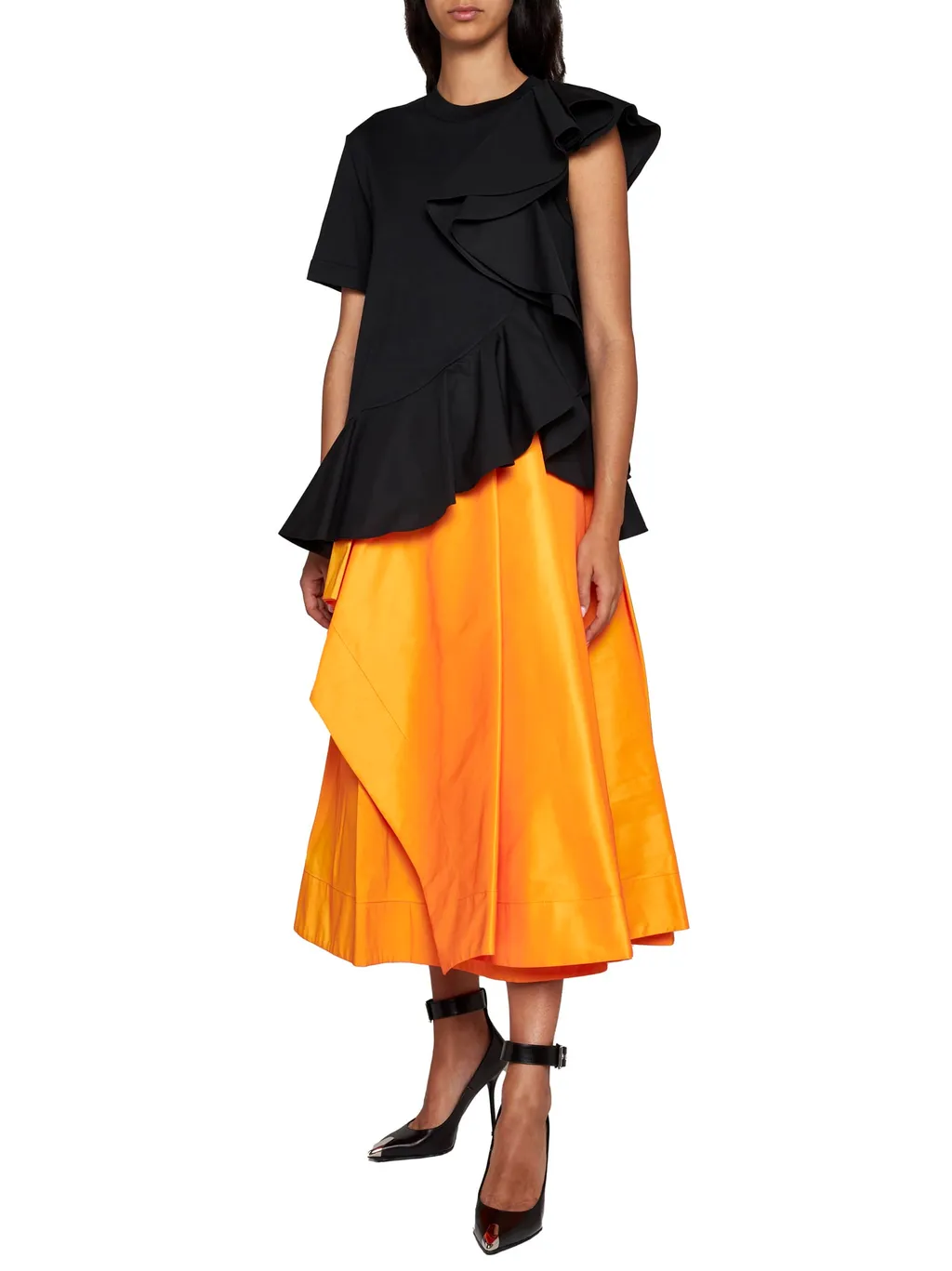 Asymmetric Ruffled Crewneck Top