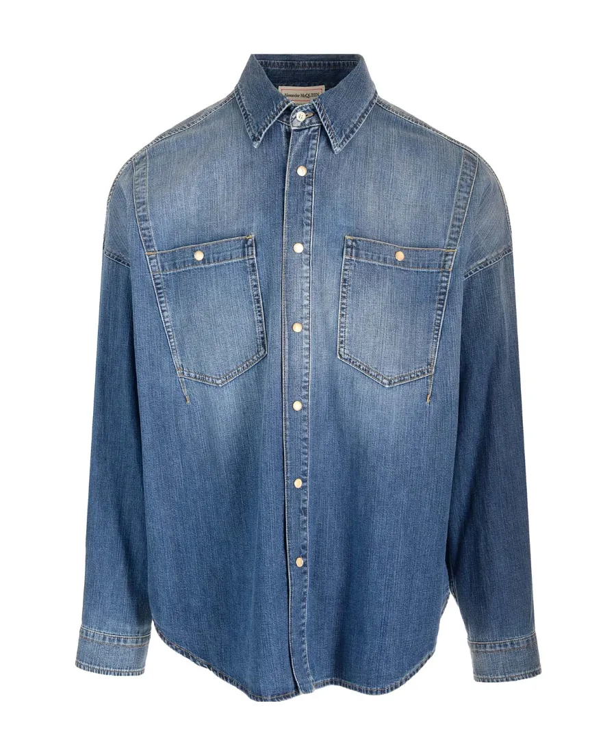 Dart-Detailed Long Sleeved Denim Shirt