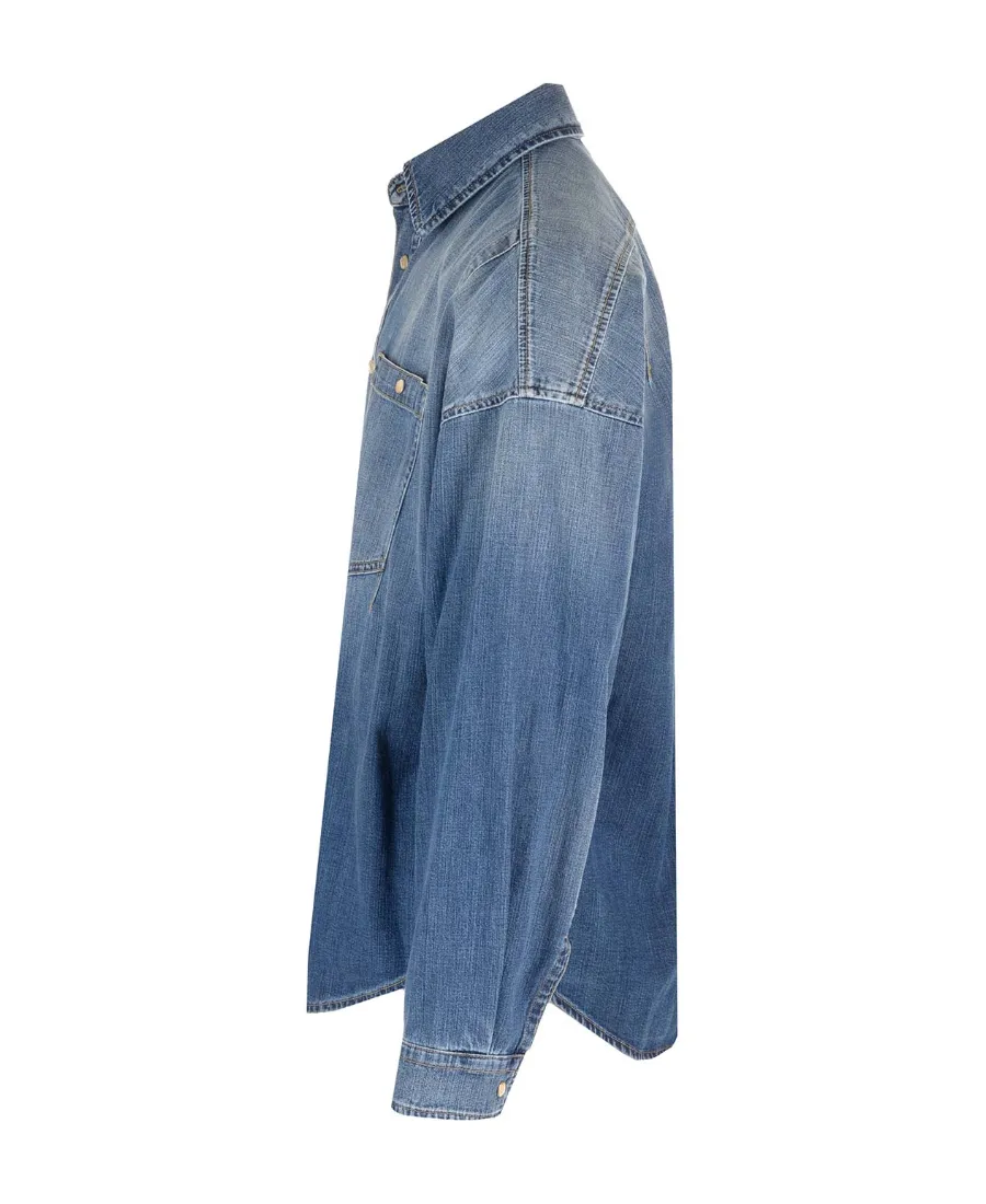Dart-Detailed Long Sleeved Denim Shirt