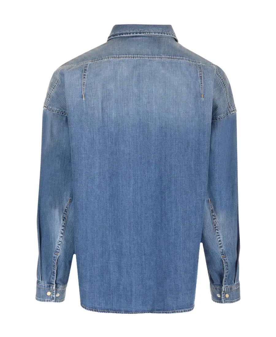 Dart-Detailed Long Sleeved Denim Shirt
