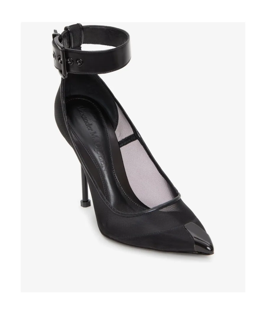 Mesh-Panelled Ankle Buckled Pumps