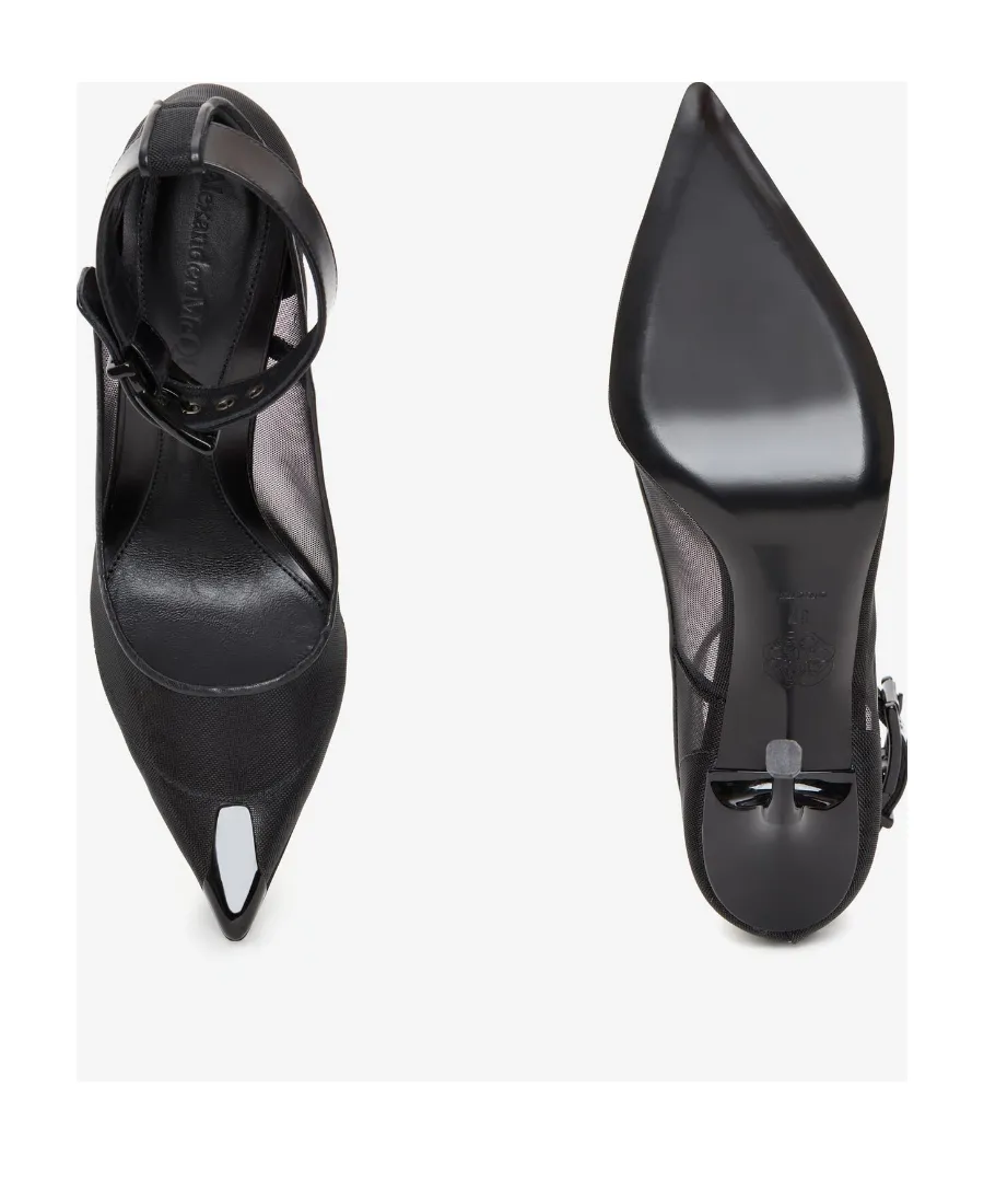 Mesh-Panelled Ankle Buckled Pumps