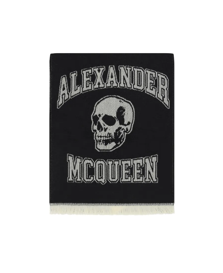 Logo Intarsia Knitted Fringed Scarf