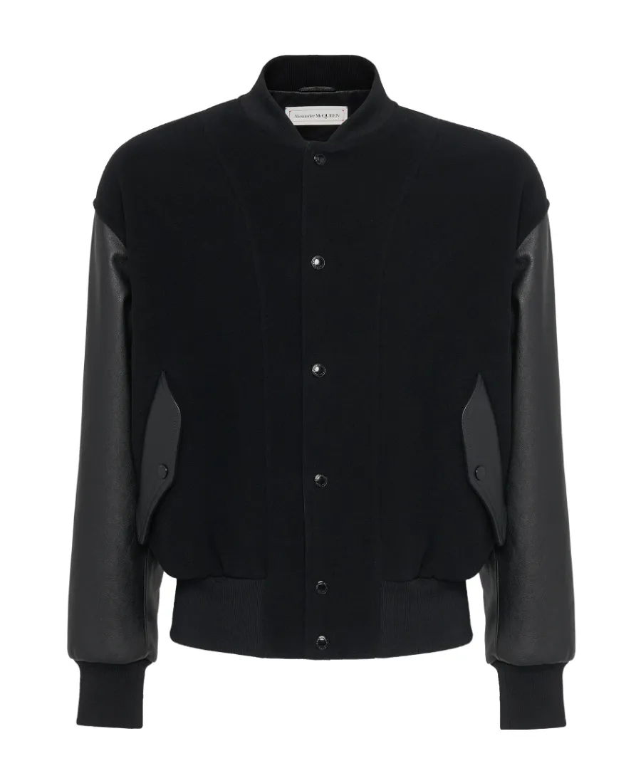 Logo Patch Leather Bomber Jacket
