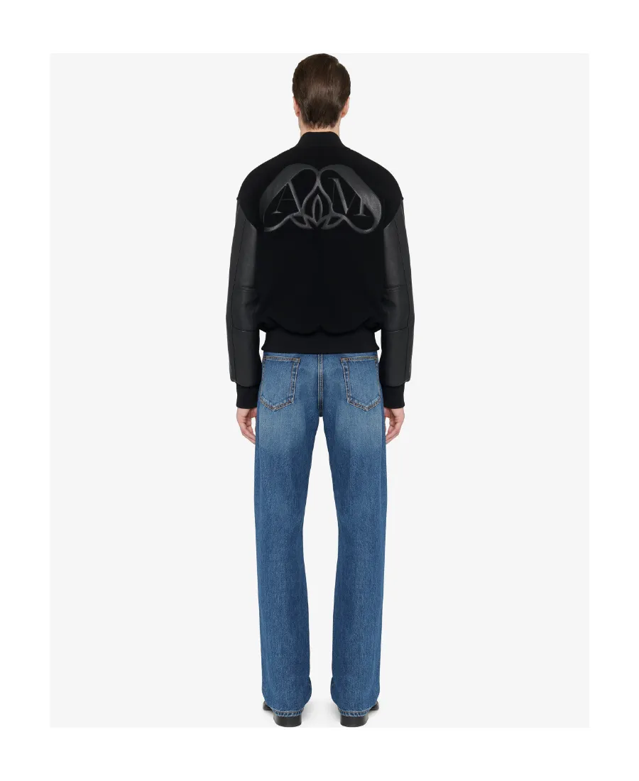 Logo Patch Leather Bomber Jacket