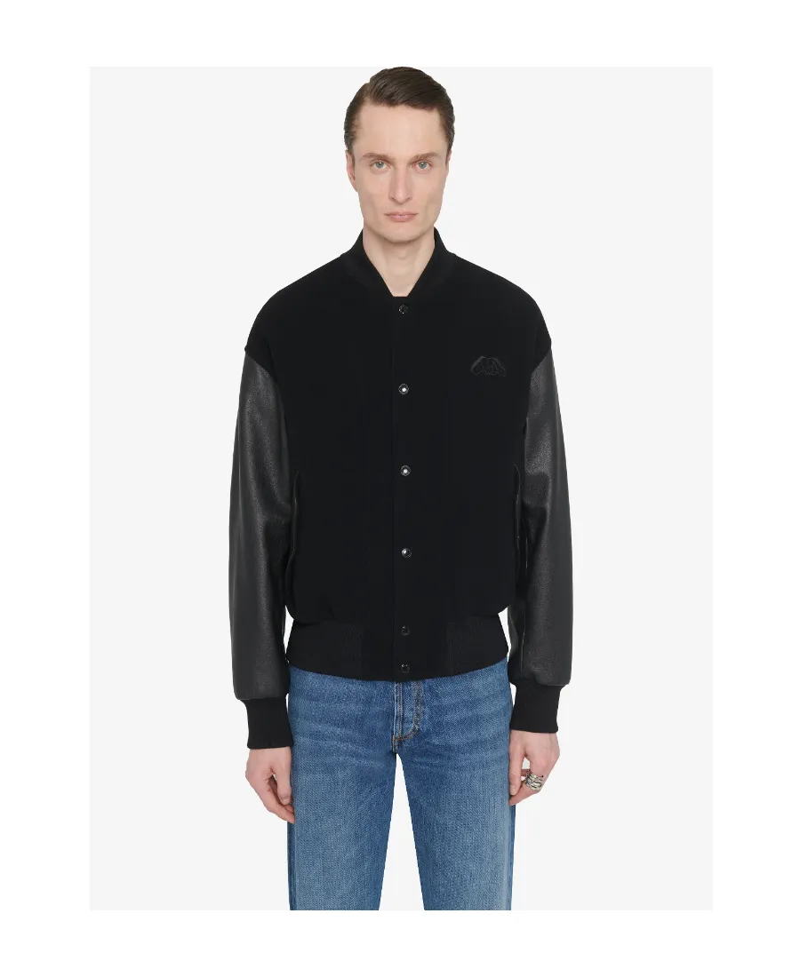Logo Patch Leather Bomber Jacket