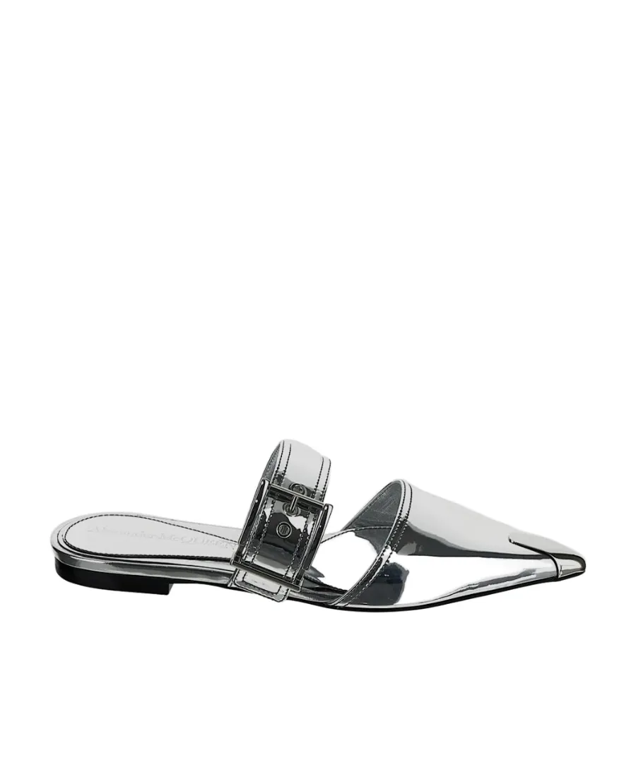 Pointed Toe Buckled Mules