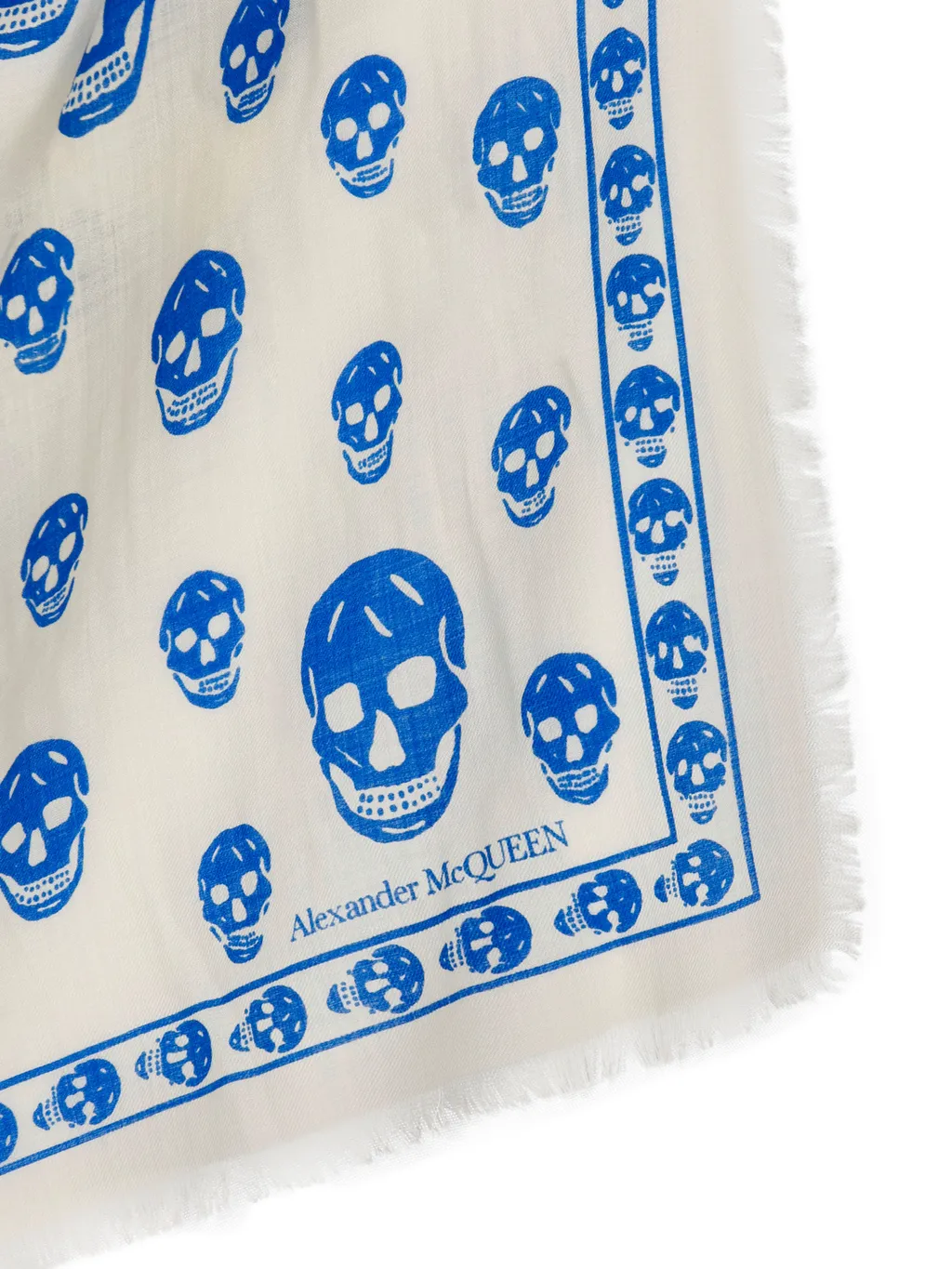 Skull-Printed Fringed Scarf