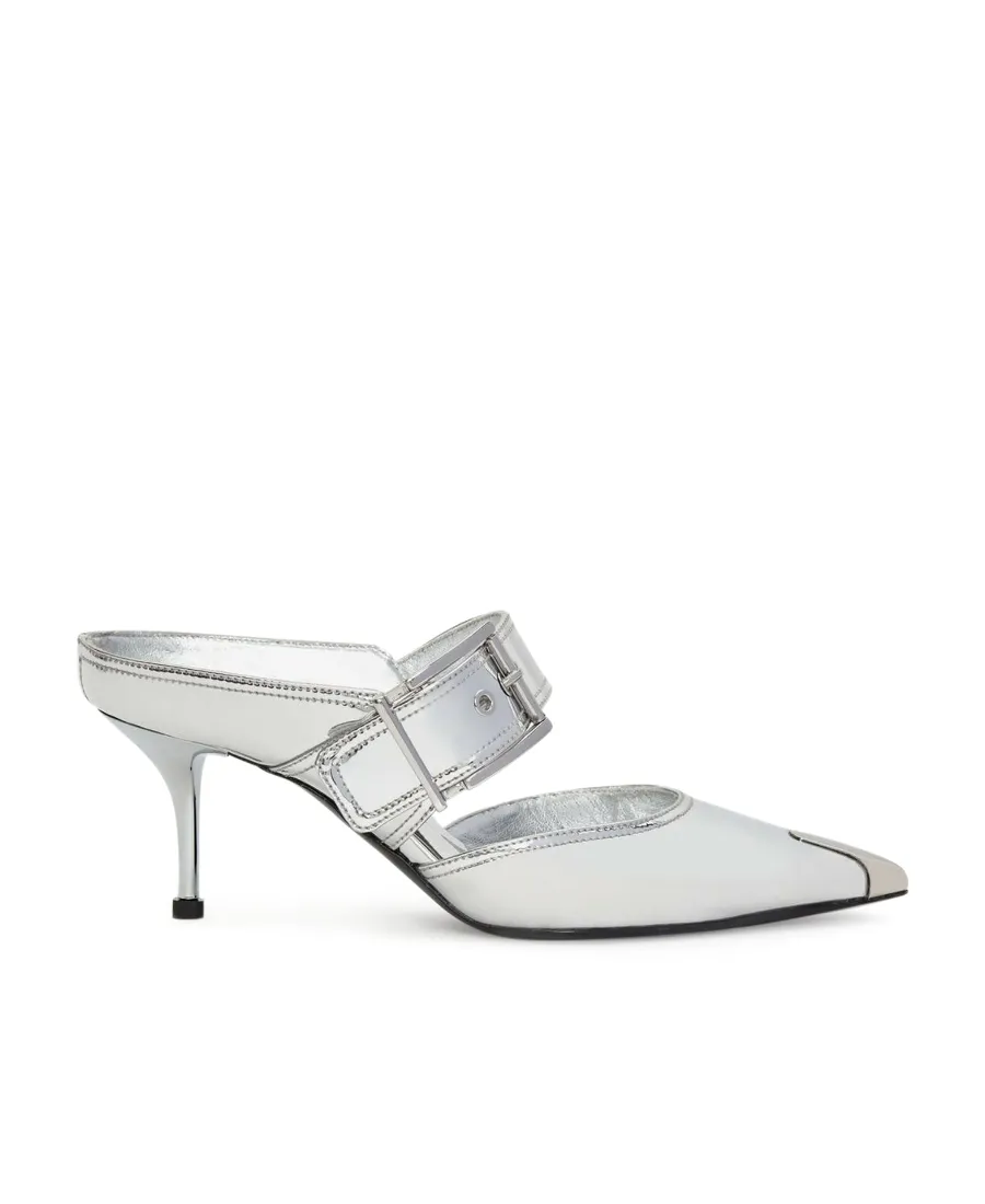 Buckled Strap Heeled Mules