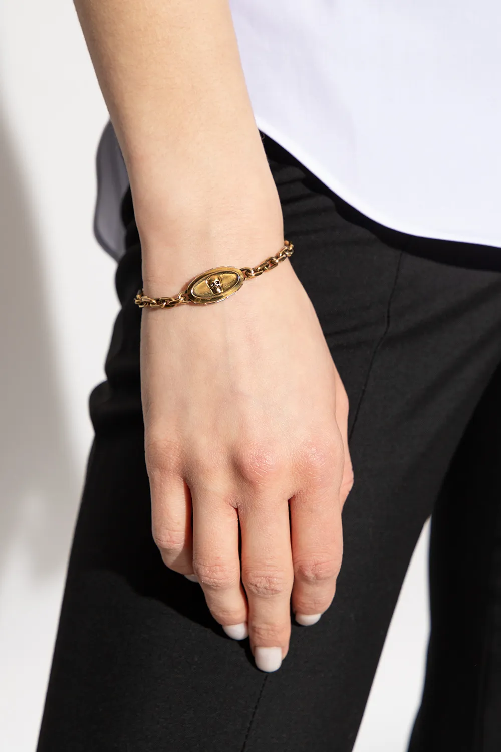 Skull Charm Cuban-Link Chain Bracelet