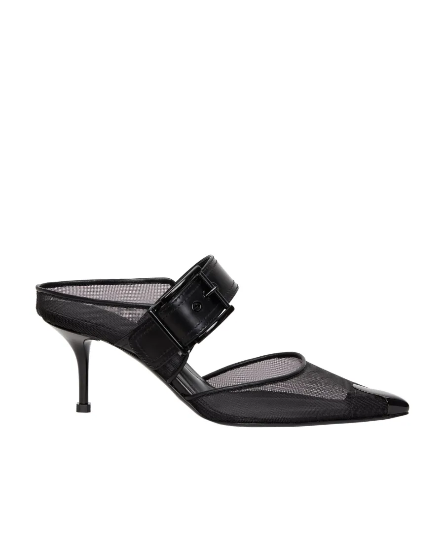Punk Buckle Pointed-Toe Mules