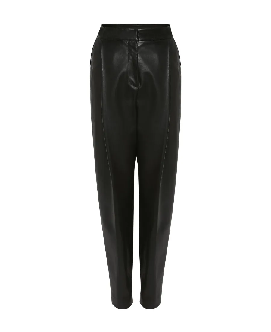 Pleated Leather Tapered Trousers