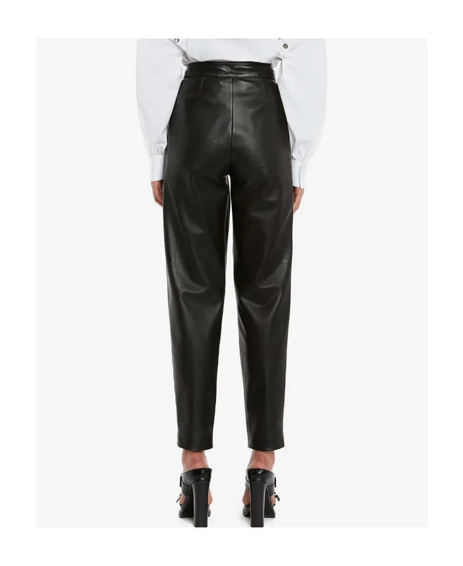 Pleated Leather Tapered Trousers