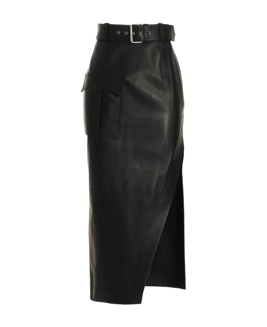 Slash Side Split Belted Skirt