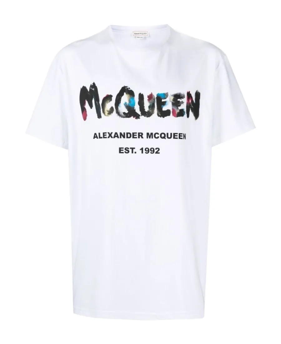 Watercolour Graffiti Logo Printed Crewneck T-Shirt