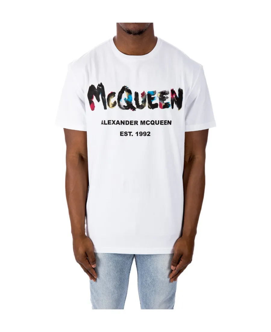 Watercolour Graffiti Logo Printed Crewneck T-Shirt