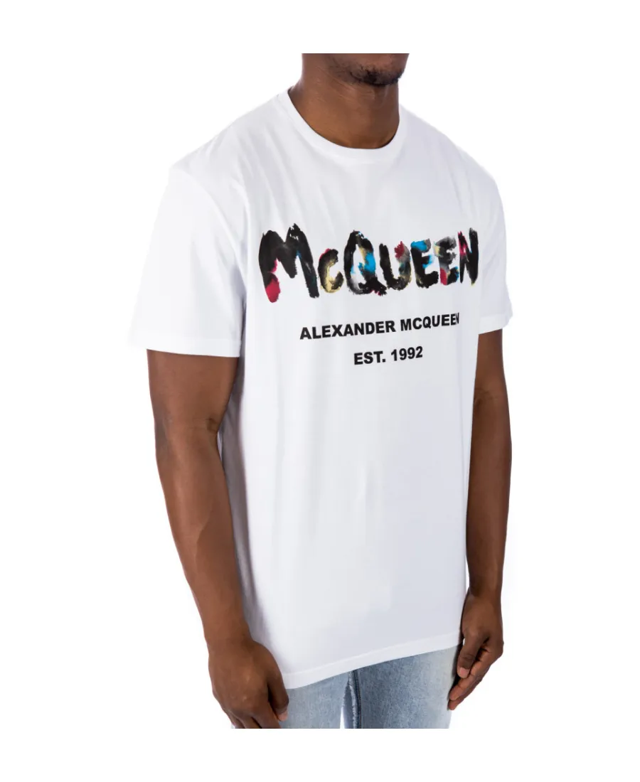 Watercolour Graffiti Logo Printed Crewneck T-Shirt