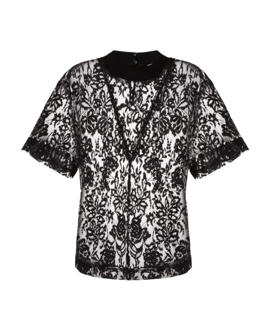 Floral-Lace Short-Sleeve Top