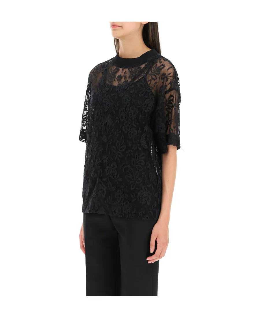 Floral-Lace Short-Sleeve Top