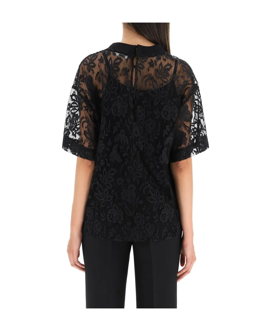Floral-Lace Short-Sleeve Top