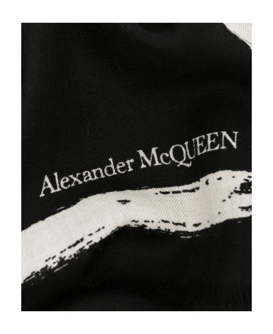 Graffiti-Printed Frayed Edge Scarf