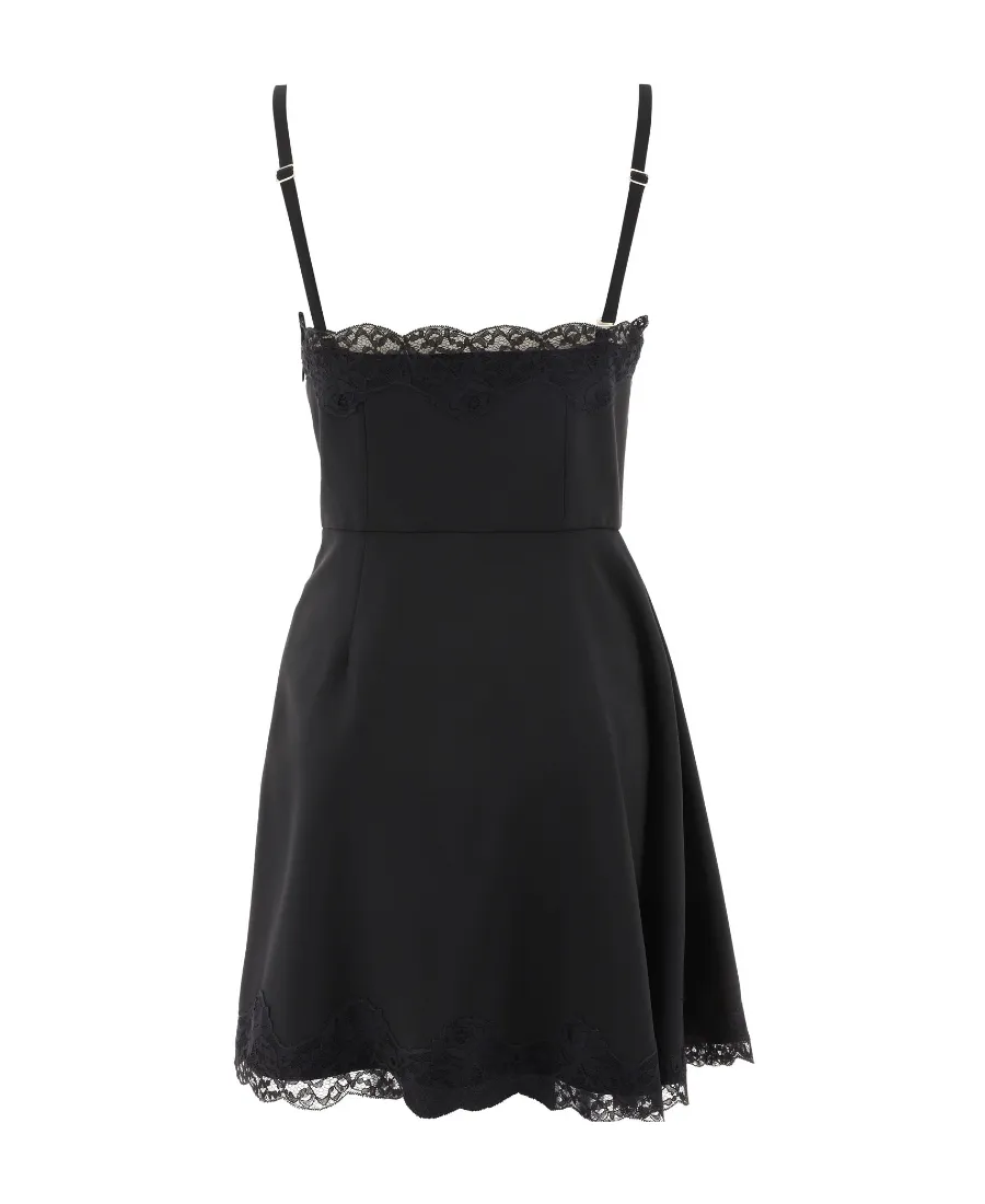 Lace-Trim Asymmetric Mini Dress